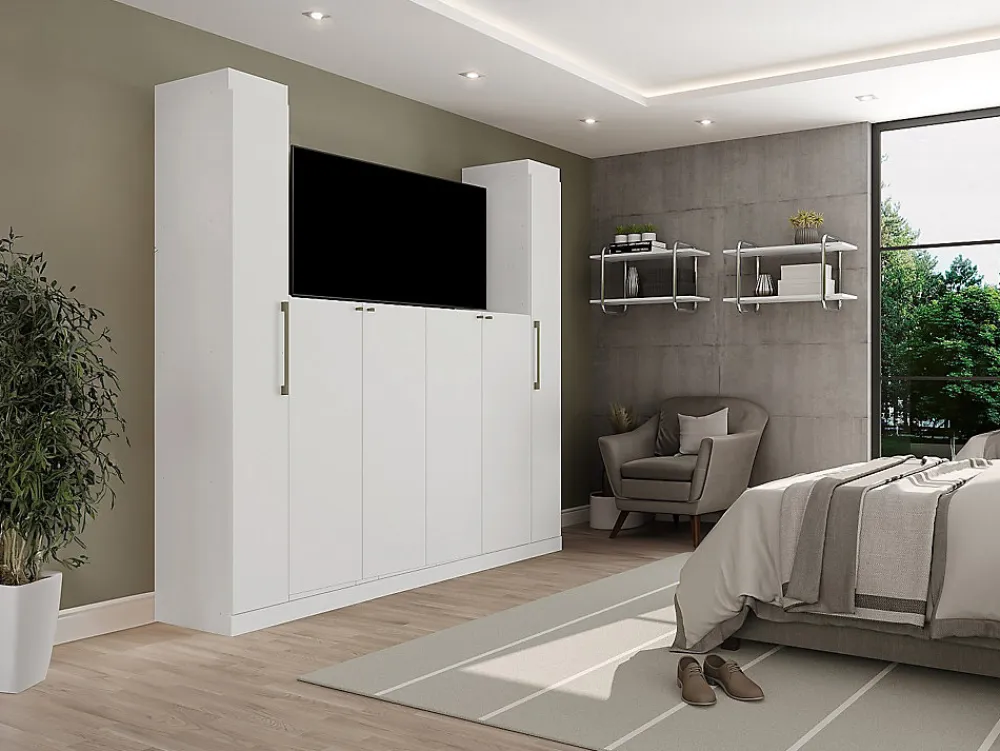 Pont de lit - 6 portes - Avec armoires et rangements - L216,5 cm - Blanc - ANTERO>Vente-unique Outlet