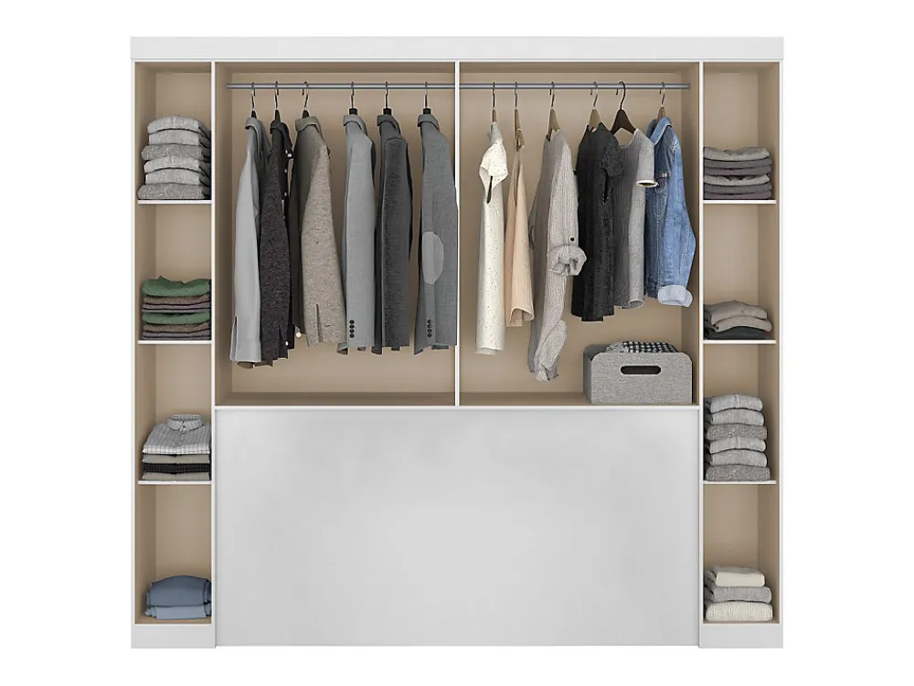 Pont de lit - 6 portes - Avec armoires et rangements - L216,5 cm - Blanc - ANTERO>Vente-unique Outlet