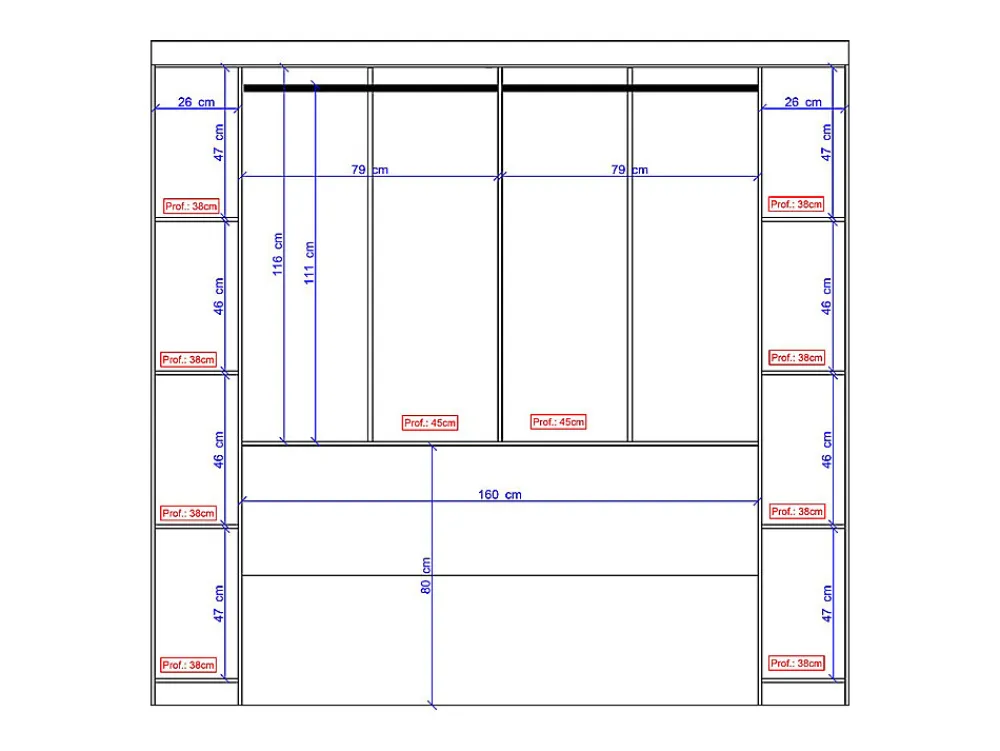 Pont de lit - 6 portes - Avec armoires et rangements - L216,5 cm - Blanc - ANTERO>Vente-unique Outlet