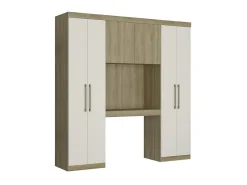 Pont de lit ANTERO II - 6 portes - Avec armoires et rangements - L.200 cm - Chêne et Ivoire>Vente-unique Outlet