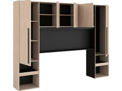 Pont de lit avec rangements - Avec LEDs - L265 cm - Coloris : Naturel et noir - VELONA><noscript><img width=