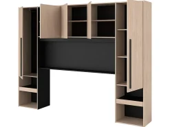 Pont de lit avec rangements - Avec LEDs - L265 cm - Coloris : Naturel et noir - VELONA><noscript><img width=