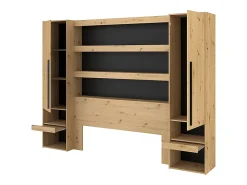 Vente-unique Pont de lit avec rangements et LEDs - L269 cm - Coloris : Naturel et noir - VARLY* Tête De Lit