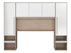 Pont de lit avec rangements - Avec LEDs - L265 cm - Coloris : Blanc brillant et naturel - VELONA>Vente-unique Clearance