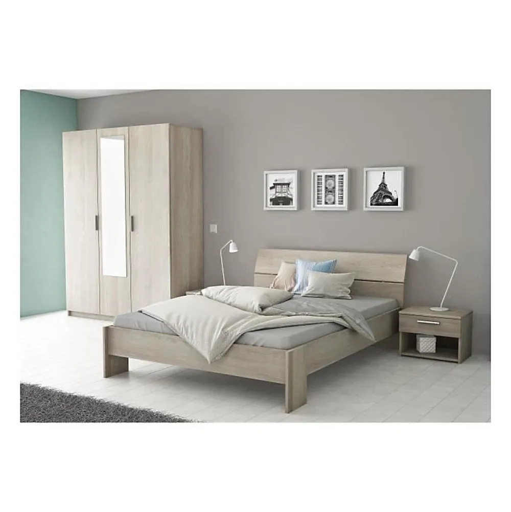 PRICY Lit 140x190/200cm - Decor Chene shannon - L 145 x P 205 x H 79 cm>Demeyere Online