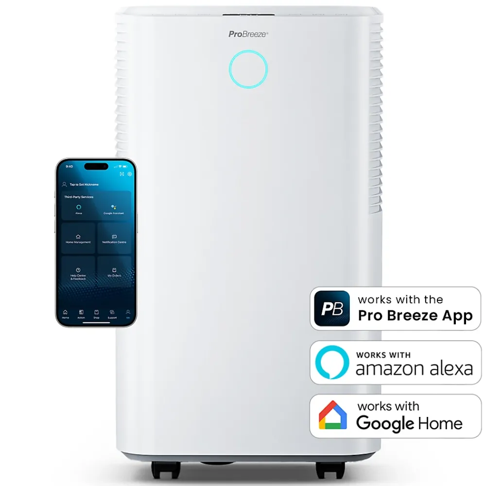 Pro Breeze Déshumidificateur silencieux 12L/jour OmniDry, mode linge, contrôle via app intelligente, pour pièces jusqu'à 20 m²* Déshumidificateur D'Air