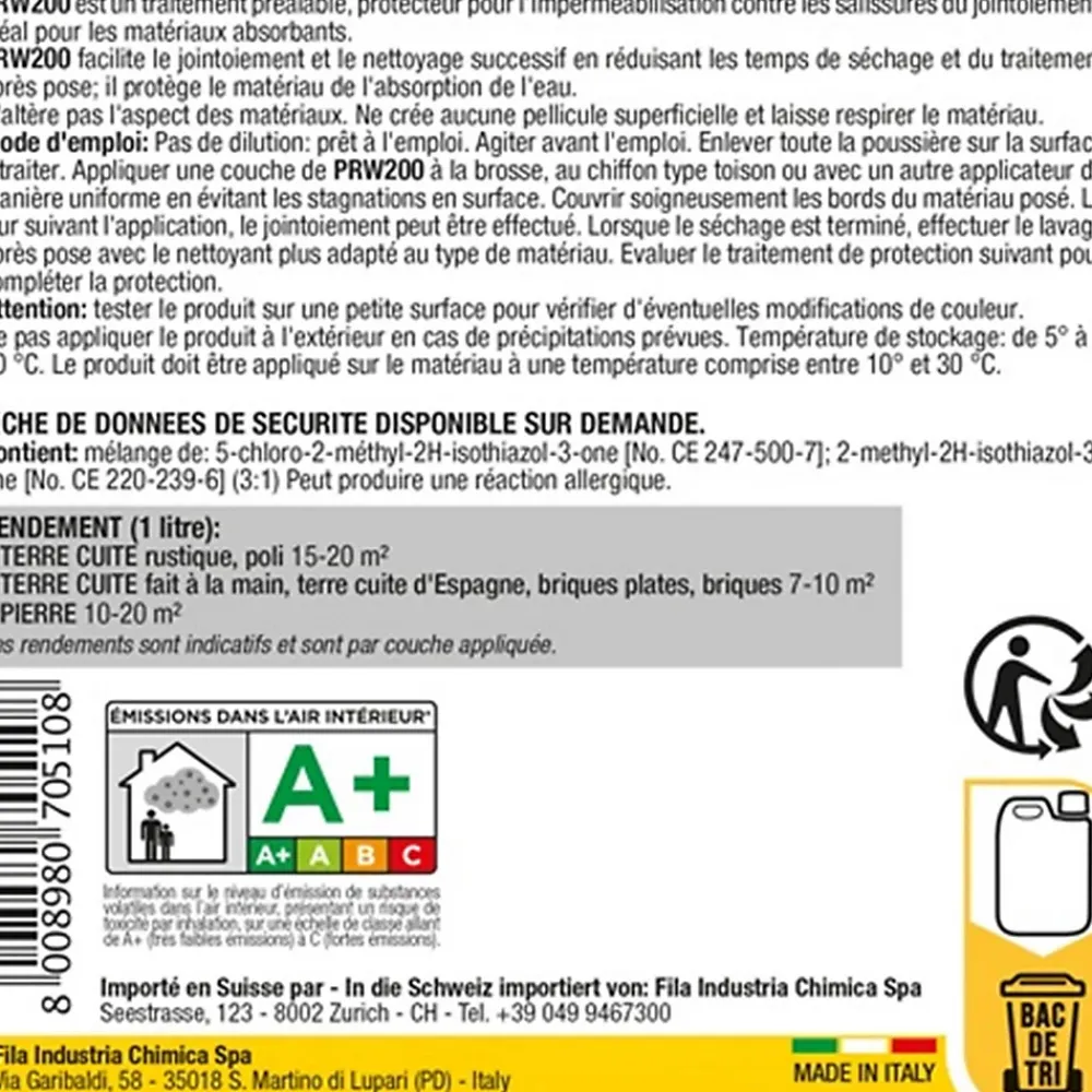 Fila Protecteur avant jointement PRW200- Imperméabilisant pour matériaux absorbants - 1 litre* Nettoyant Et Entretien Pour Sol