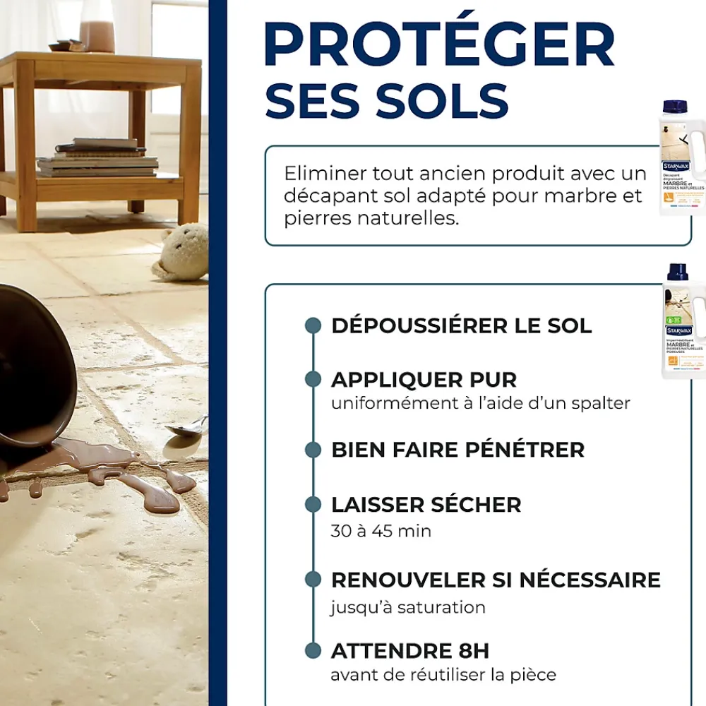 Starwax Protection anti-taches invisible marbre et pierres naturelles 1L* Nettoyant Et Entretien Pour Sol