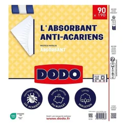 PROTEGE MATELAS L'ABSORBANT - ANTI ACARIENS - COTON - 90x190 cm -><noscript><img width=