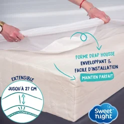 Protège matelas - Alèse Imperméable et Micro Respirante - Souple et Silencieux - Lavable à 90 degrés><noscript><img width=