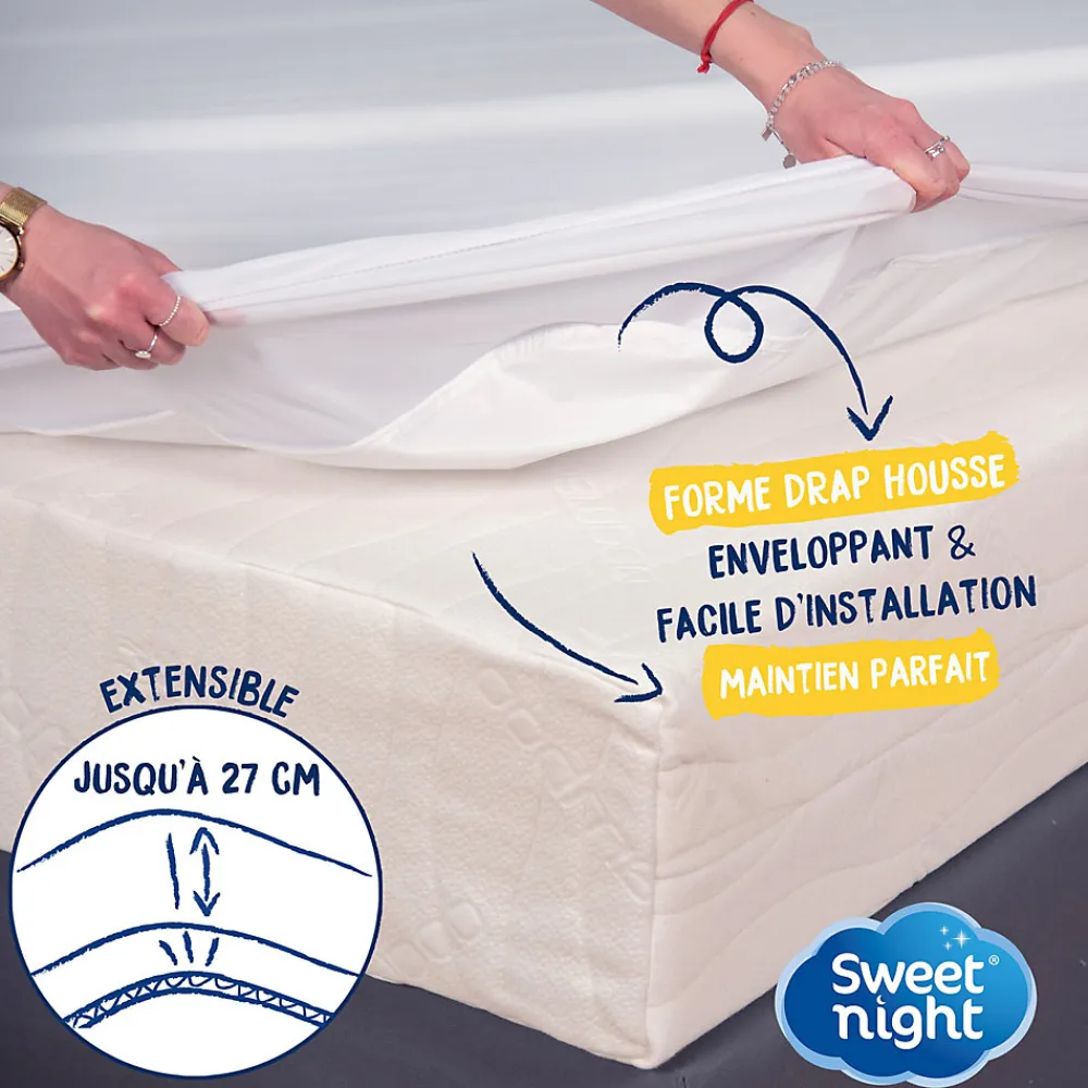 Protège matelas - Alèse Imperméable et Anti Acariens - Bouclette Éponge Coton - Silencieux et Respirant>Sweetnight Sale