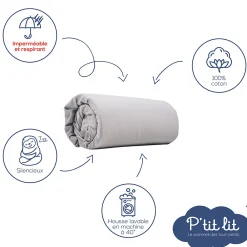Protège Matelas Bébé 2 en 1 - Alèse + Drap Housse - 100% Coton - Imperméable et Respirant - Silencieux - Oeko Tex - Gris>P’Tit Lit Clearance