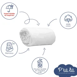 Protège Matelas Bébé 2 en 1 - Alèse + Drap Housse - 100% Coton - Imperméable et Respirant - Oeko Tex - Blanc>P’Tit Lit Clearance