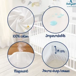 Babysom Protège Matelas Bébé 2 en 1 - Drap housse + Alèse Imperméable - Jersey 100% Coton - Souple et Silencieux - Oeko-Tex* Protège Matelas