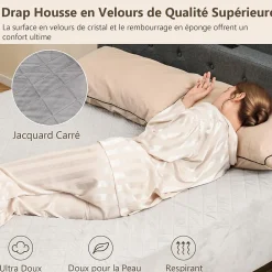 Protège Matelas Housse de Lit Douce en Polyester Cristal Poche Profonde Dessous Antidérapant 90 X 200 CM Gris>Giantex Clearance