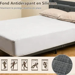 Protège Matelas Housse de Lit Douce en Polyester Cristal Poche Profonde Dessous Antidérapant 90 X 200 CM Gris><noscript><img width=