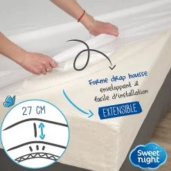 Protège Matelas 90x190 - Molleton 100% Coton - Senteur Linge Propre - Forme Drap Housse Extensible><noscript><img width=