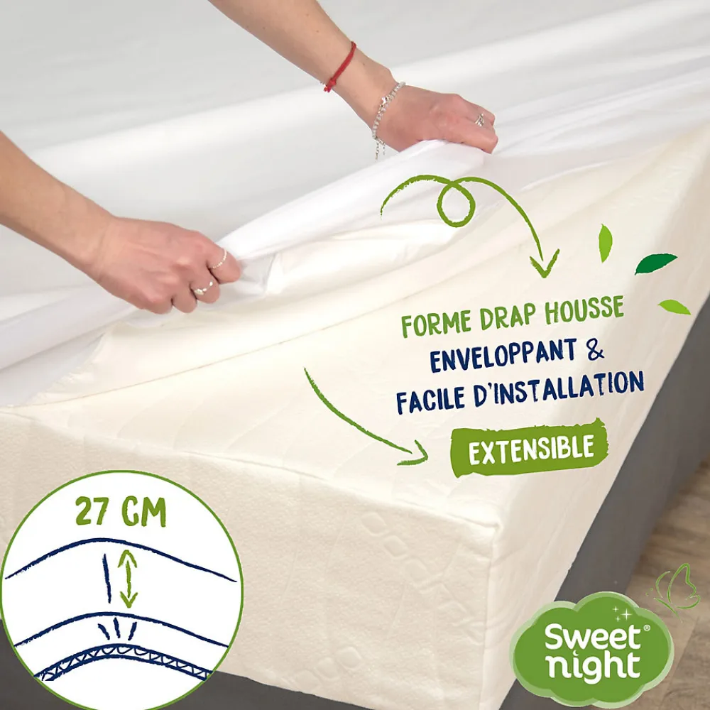 Protège Matelas 140x190 cm - Molleton 100% Coton - Traitement Végétal Anti-Acariens Greenfirst>Sweetnight