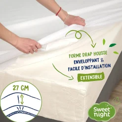 Protège Matelas 160x200 cm - Molleton 100% Coton - Traitement Végétal Anti-Acariens Greenfirst><noscript><img width=