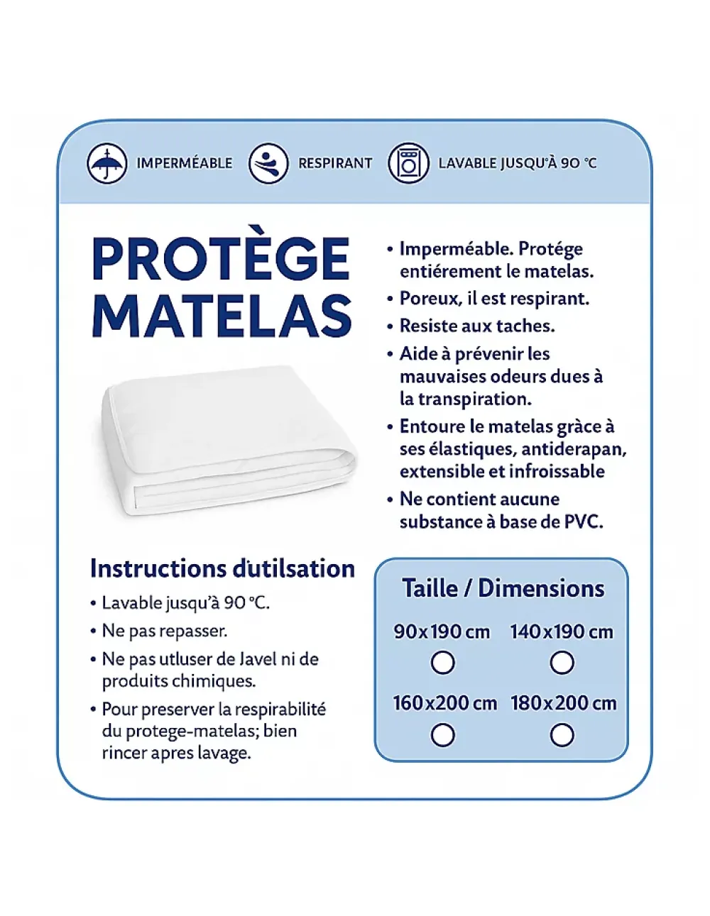 By Sommiflex. Protège Matelas 140x200 Imperméable Lavable, Respirant et Silencieux Convient* Protège Matelas