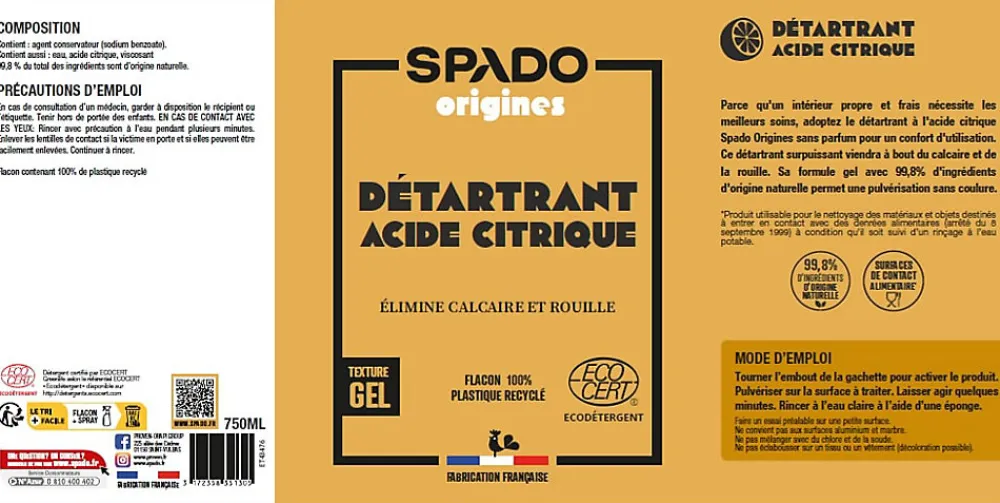 Pulvérisateur acide citrique 100% naturel Spado Origines 750 ml>Gloss Clearance
