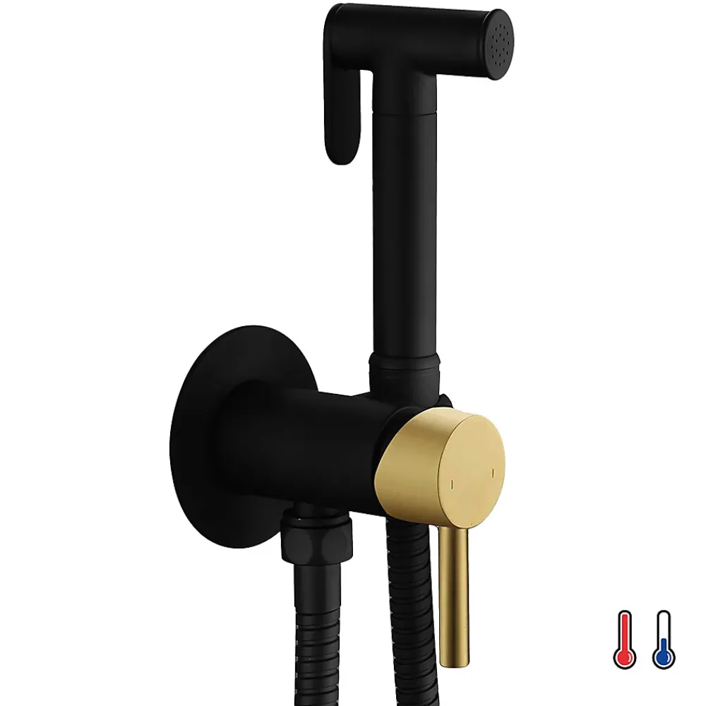 Kibath Robinet WC HYGIÈNE INTIME 2 eaux NOIR OR mat en laiton* Nettoyant Pour Wc