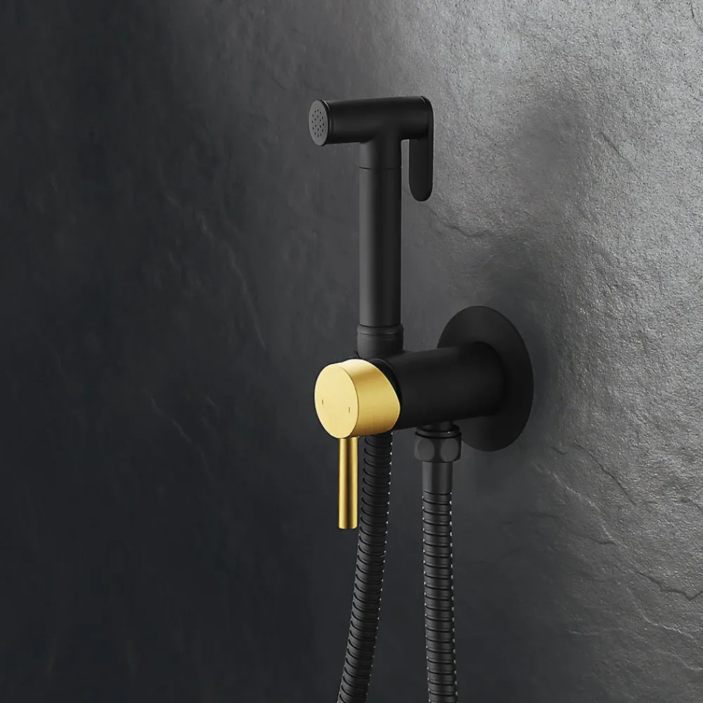 Kibath Robinet WC HYGIÈNE INTIME 2 eaux NOIR OR mat en laiton* Nettoyant Pour Wc