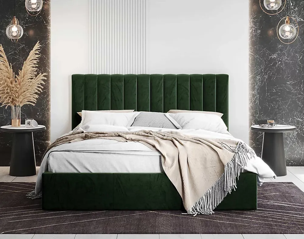 Best Mobilier Rosario - lit coffre - 140x200 - sommier inclus - en velours -* Lit Coffre