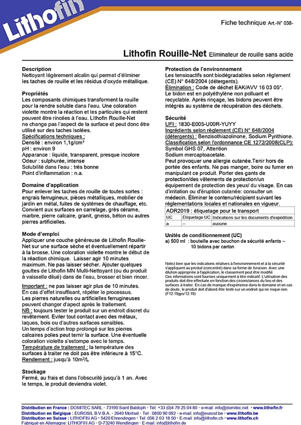 Lithofin Rost-Ex - Éliminateur de rouille sans acide - - 0,5 L* Nettoyant Et Entretien Pour Sol