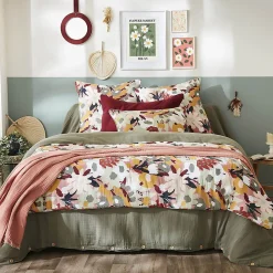 SARAH - Chemin de Lit 90x200cm Gaze de Coton Imprimé Rose Imprimé Floral>Altobuy Clearance