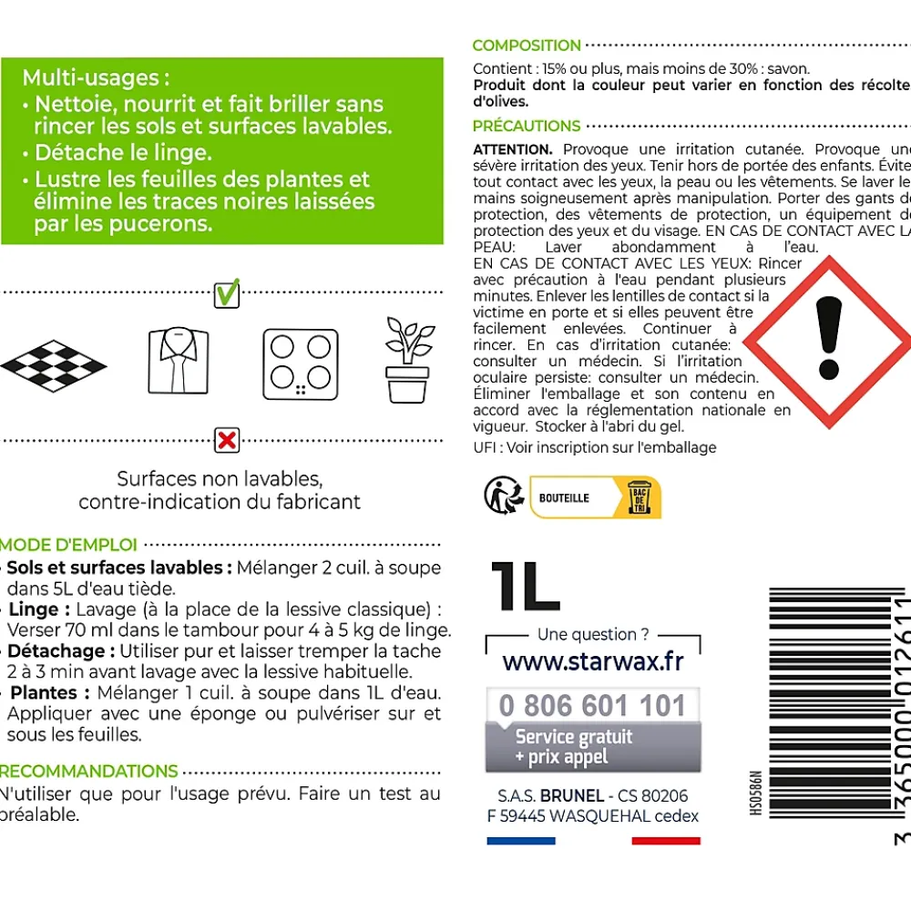 Starwax Savon noir à l'huile d'olive en bouteille 1L* Savon