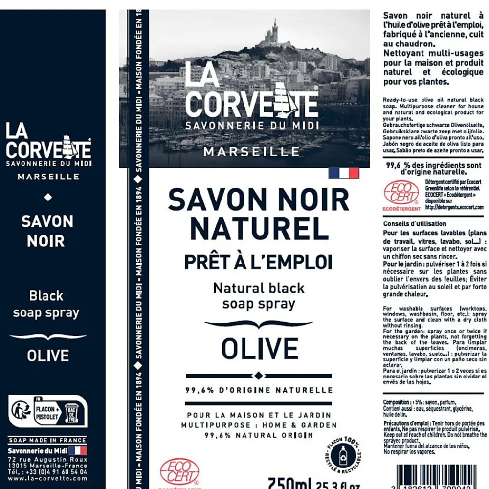 Savon noir Savonnerie du midi liquide à l’huile d’olive en spray 750ml>La Corvette Hot