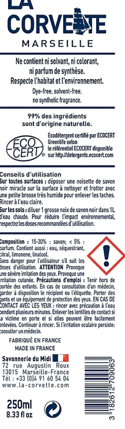 La Corvette Savon noir Savonnerie du midi miracle à l’huile d’olive 250ml* Savon