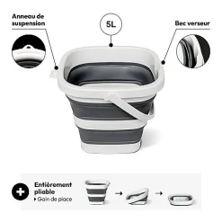 Seau Retractable 5L gris et blanc - Gris-><noscript><img width=