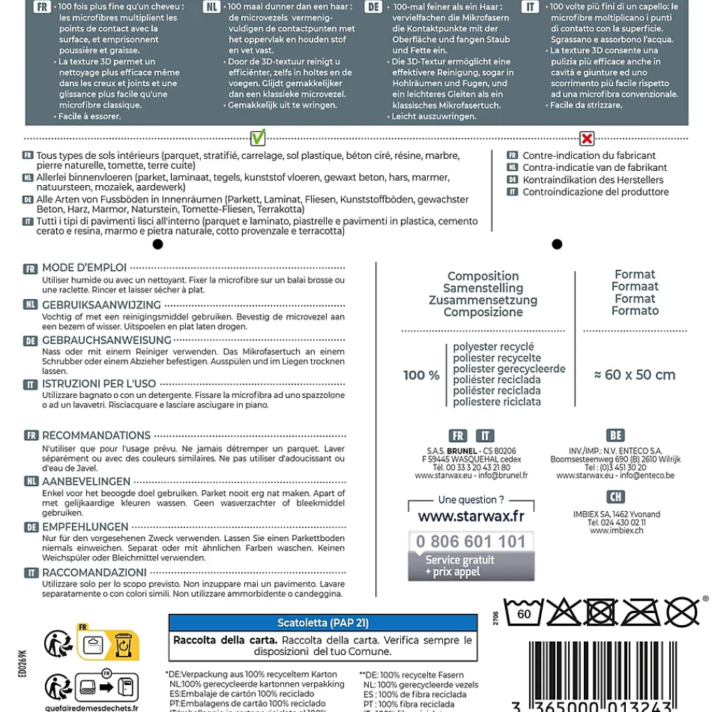 Starwax Serpillère microfibre désincrustante bleu L.70 x l.50 cm* Serpillère