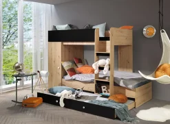 Abiks Meble SMART 2 Lit superposé 254/165/94 (Artisan/noir)*Enfant Lit Enfant