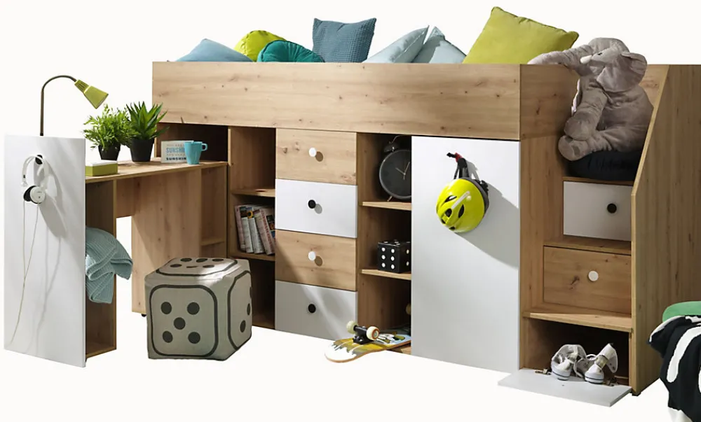 SMART 3P Lit superposé 248,5/123/93 (artisan/blanc)>Abiks Meble Discount
