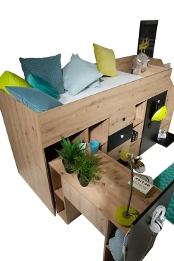 Abiks Meble SMART 3P Lit superposé 248,5/123/93 (artisan/noir)*Enfant Lit Enfant