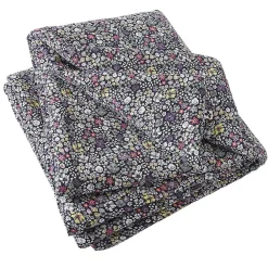Altobuy SOIZIC - Chemin de Lit 90x200cm Gaze de Coton Imprimé Bleu-Violet Imprimé Fleurs* Boutis, Couvre-Lit, Édredon