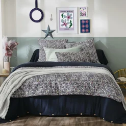 Altobuy SOIZIC - Chemin de Lit 90x200cm Gaze de Coton Imprimé Bleu-Violet Imprimé Fleurs* Boutis, Couvre-Lit, Édredon