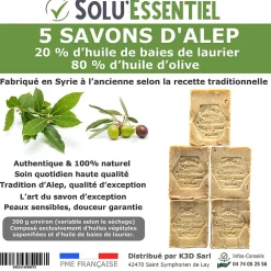Tout Pour Les Nuisibles Solu Essentiel - Savon d Alep - 20% huile de baies de laurier - 80% huile d olive - Savon de 200g - lot de 5* Nettoyant Pour Salle De Bains