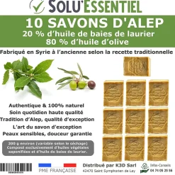 Solu Essentiel - Savon d Alep - 20% huile de baies de laurier - 80% huile d olive - Savon de 200g - lot de 10>Tout Pour Les Nuisibles Discount