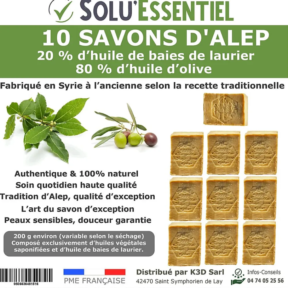 Solu Essentiel - Savon d Alep - 20% huile de baies de laurier - 80% huile d olive - Savon de 200g - lot de 10>Tout Pour Les Nuisibles Discount