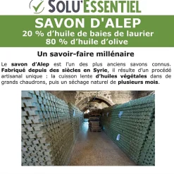 Solu Essentiel - Savon d Alep - 20% huile de baies de laurier - 80% huile d olive - Savon de 200g - lot de 10><noscript><img width=
