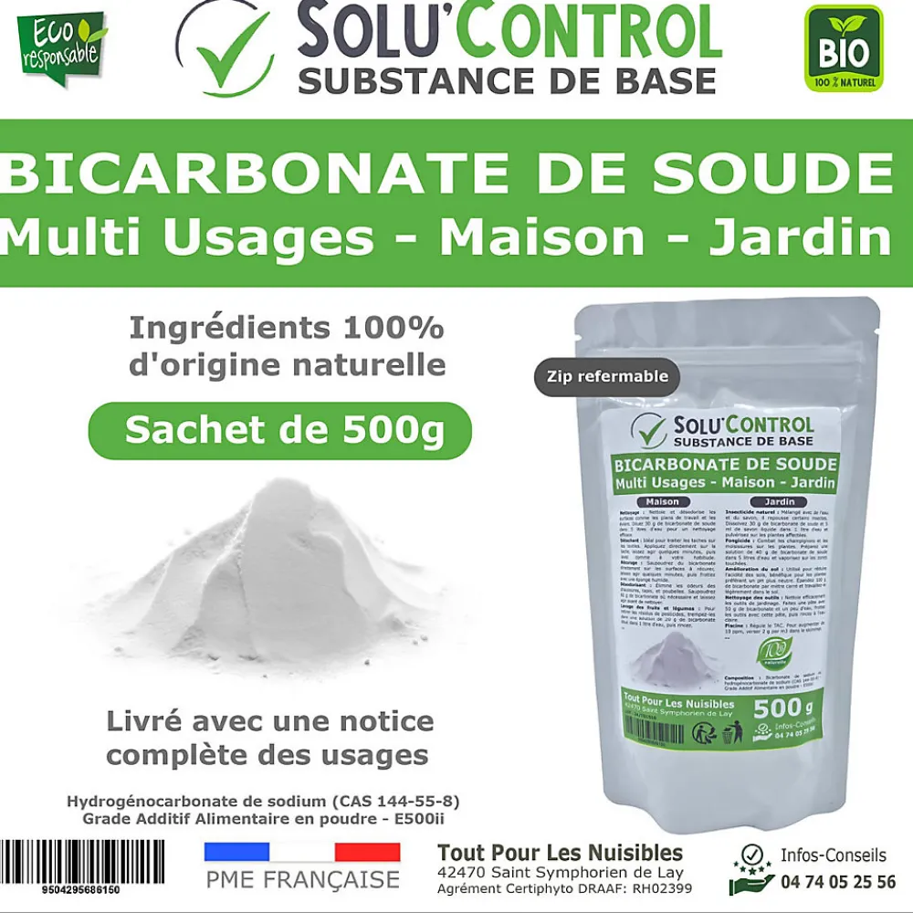 SOLU'CONTROL - 500 g de Bicarbonate de Soude Multi Usages, Maison et Jardin, 100% Naturel, Sachet Zip refermable>Tout Pour Les Nuisibles Clearance