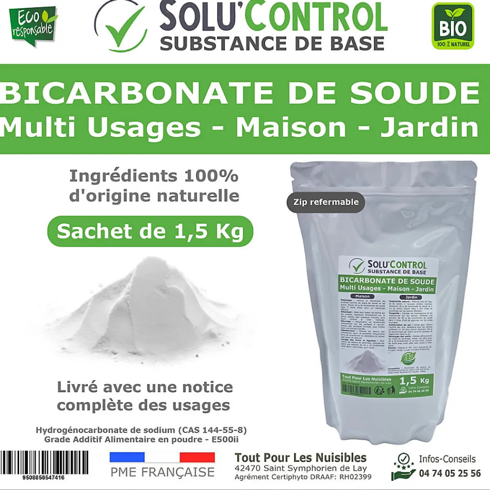 SOLU'CONTROL - 1,5 Kg de Bicarbonate de Soude Multi Usages, Maison et Jardin, 100% Naturel, Sachet Zip refermable>Tout Pour Les Nuisibles Clearance