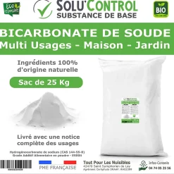 Tout Pour Les Nuisibles SOLU'CONTROL - 25 Kg de Bicarbonate de Soude Multi Usages, Maison et Jardin, 100% Naturel, Sachet Zip refermable* Désodorisant Et Parfum D'Ambiance