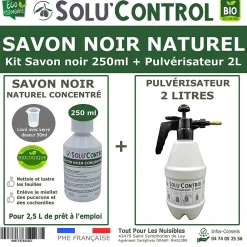 Tout Pour Les Nuisibles SOLU'CONTROL - Kit complet Savon Noir Naturel Concentré UAB 250 ml + Pulvérisateur de 2 L - Nettoyant Feuilles et Enlève Miellat* Seau, Bassine, Récipient De Ménage
