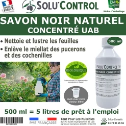 Tout Pour Les Nuisibles SOLU'CONTROL - Savon Noir Naturel Concentré, 500 ml, Nettoyantn enlève le miellat et les pucerons* Nettoyant Et Entretien Pour Sol
