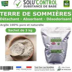 Tout Pour Les Nuisibles SOLU'CONTROL - Terre de Sommières 3 kg - Détachant Naturel et Absorbant - Élimine les Odeurs d'Urine, Litière de Chat, Tapis* Entretien Du Textile